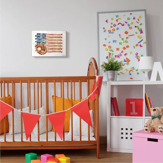 Stupell Industries American Baseball Flag Children's Sports Mitt Wood Wall Plaque